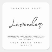 Moderne, handgefertigte Seifeninhaltsstoffe weiß Quadratischer Aufkleber (Vorderseite)