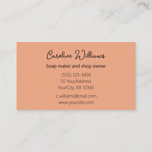 Moderne handgefertigte Seifenmanufaktur, Seifenpfi Visitenkarte (Rückseite)