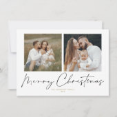 Moderne handgeschriebene 2 Foto Frohe Weihnachtska Einladung (Vorderseite)