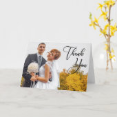 Moderne handgeschriebene 2-Foto-Hochzeit Dankeschö Karte (Gelbe Blume)