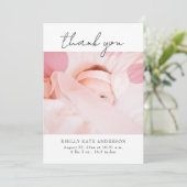 Moderne, handgeschriebene 2 Fotos Babydusche Dankeskarte (Stehend Vorderseite)