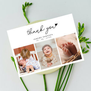 Moderne handgeschriebene 3-Foto-Baby-Shower-Dankes Dankeskarte