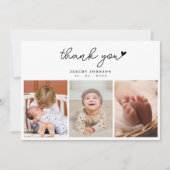 Moderne, handgeschriebene 3-Foto Babydusche Vielen Dankeskarte (Vorderseite)