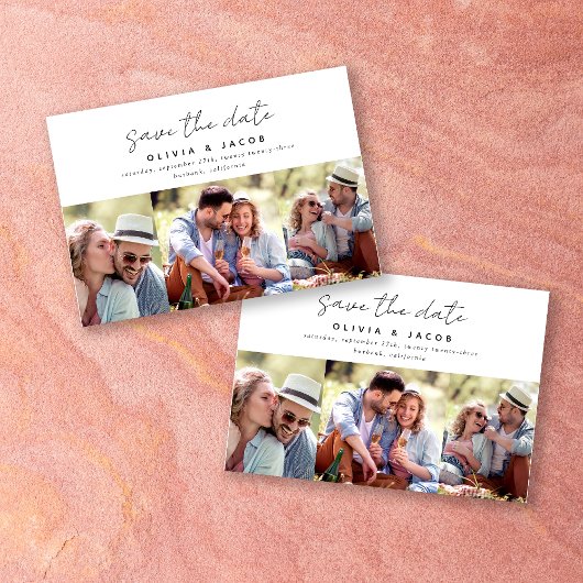 Moderne handgeschriebene 3-Foto-Hochzeit Save The Date
