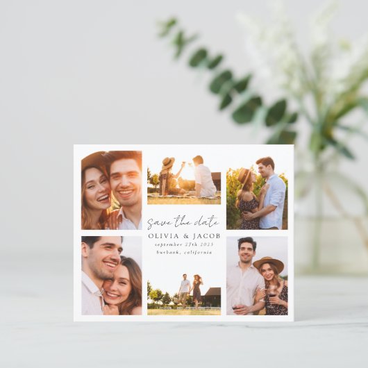 Moderne handgeschriebene 6-Foto-Hochzeit rettet da (Stehend Vorderseite)