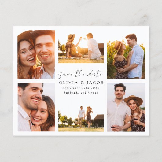 Moderne handgeschriebene 6-Foto-Hochzeit rettet da (Vorderseite)
