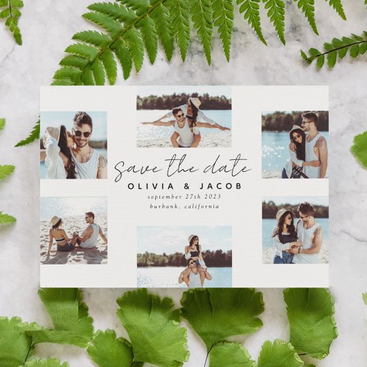 Moderne handgeschriebene 6-Foto-Hochzeit Save The Date