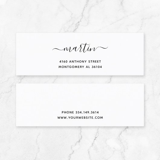 Moderne handgeschriebene Bezeichnung & Rücksendead Mini Visitenkarte