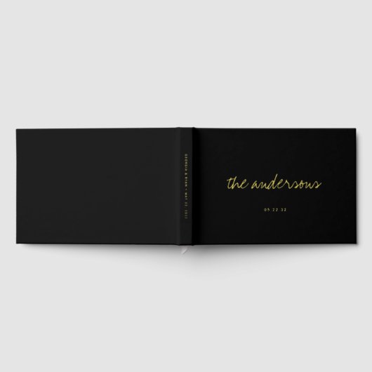 Moderne handgeschriebene Black and Gold-Hochzeit Gästebuch (Voll)