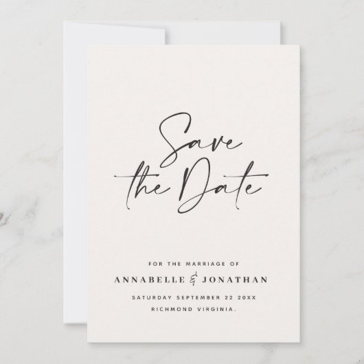 Moderne handgeschriebene Black Creme Typografy Hoc Save The Date (Vorderseite)