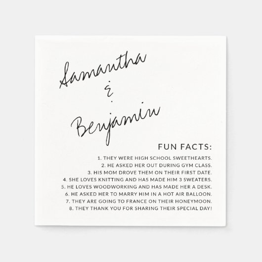 Moderne handgeschriebene Black & White Fun Fakten  Serviette (Vorderseite)
