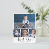 Moderne handgeschriebene Dankeschön an Fotocollage Postkarte (Stehend Vorderseite)