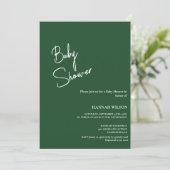 Moderne handgeschriebene Emerald-Green-Babydusche Einladung (Stehend Vorderseite)
