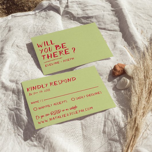 Moderne handgeschriebene farbenfrohe Retro Fun Bol RSVP Karte