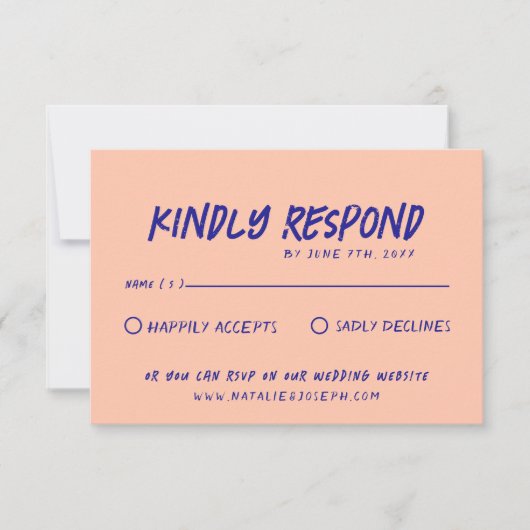 Moderne handgeschriebene, farbenfrohe Retro-Hochze RSVP Karte (Vorderseite)