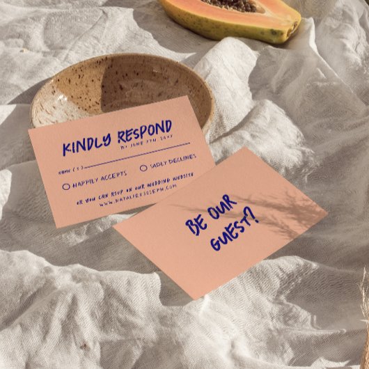 Moderne handgeschriebene, farbenfrohe Retro-Hochze RSVP Karte