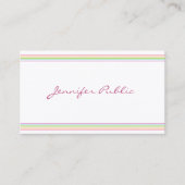 Moderne handgeschriebene, farbenfrohe Streifenvorl Visitenkarte (Vorderseite)