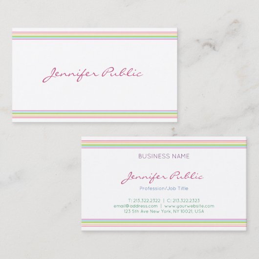 Moderne handgeschriebene, farbenfrohe Streifenvorl Visitenkarte (Vorne/Hinten)