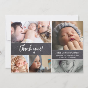 Moderne, handgeschriebene Foto Collage Baby Dusche Dankeskarte