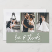 Moderne handgeschriebene Foto Collage Sage Green Dankeskarte (Vorderseite)