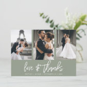 Moderne handgeschriebene Foto Collage Sage Green Dankeskarte (Stehend Vorderseite)