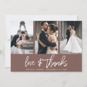 Moderne handgeschriebene Fotocollage Mauve Dankeskarte (Vorderseite)