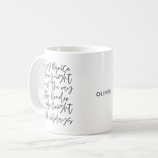 Moderne handgeschriebene Fotokarten Holiday Foto C Kaffeetasse (Vorderseite Links)