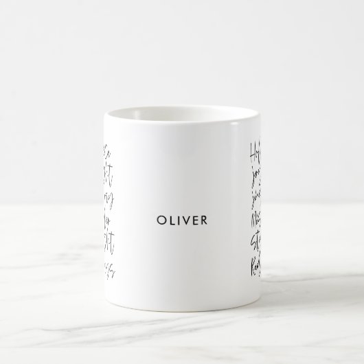 Moderne handgeschriebene Fotokarten Holiday Foto C Kaffeetasse (Mittel)