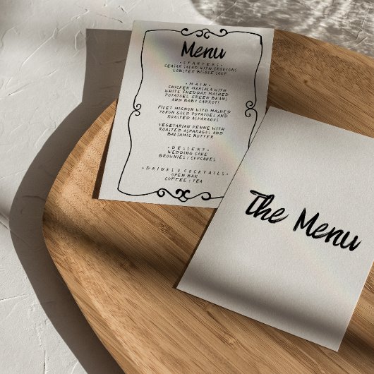 Moderne handgeschriebene Funky Retro Frame Wedding Menükarte