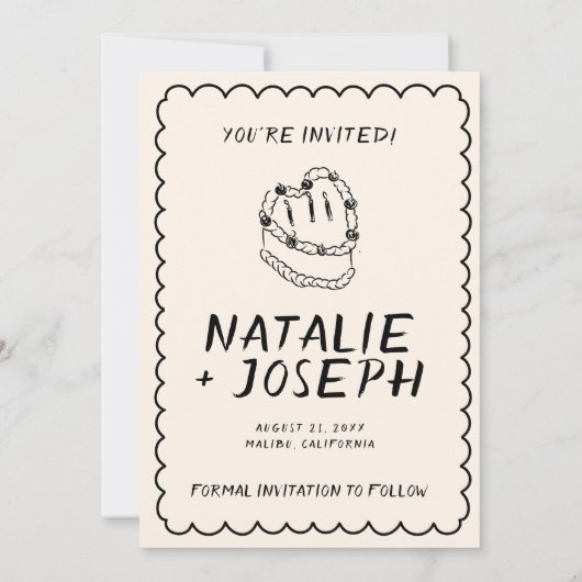 Moderne handgeschriebene, Gezeichnet Cake Retro Ra Save The Date (Rückseite)