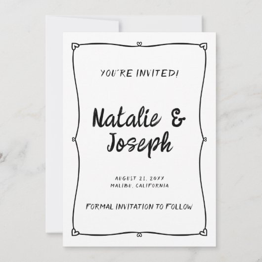 Moderne handgeschriebene, Gezeichnet Retro-RahmenW Save The Date (Rückseite)