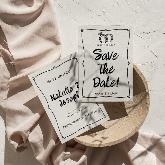 Moderne handgeschriebene, Gezeichnet Retro-RahmenW Save The Date