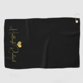 Moderne handgeschriebene Goldschrift Name Monogram Golfhandtuch (Horizontal)