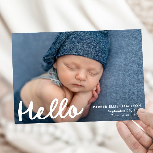 Moderne handgeschriebene Hallo Foto Collage Birth Ankündigung