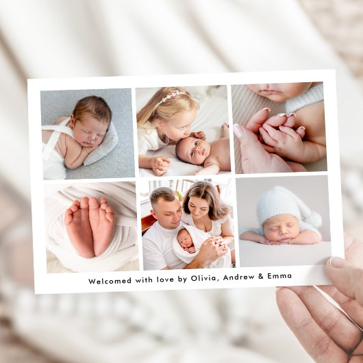 Moderne handgeschriebene Hallo Foto Collage Birth Ankündigung