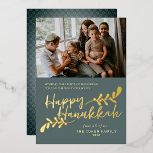Moderne handgeschriebene Happy 3 Foto Hanukkah Folien Feiertagskarte