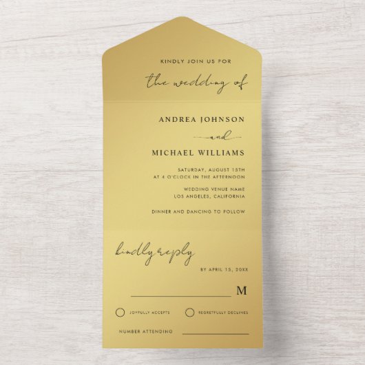 Moderne, handgeschriebene Hochzeit mit Gold und Sc All In One Einladung (Innen Boden)