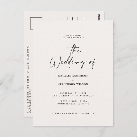 Moderne handgeschriebene Hochzeit Postkarte (Vorne/Hinten)