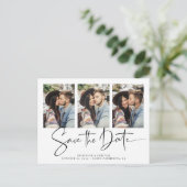 Moderne handgeschriebene Hochzeiten speichern das Postkarte (Stehend Vorderseite)