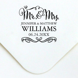 Moderne handgeschriebene Hochzeits-Coupon-Monogram Permastempel