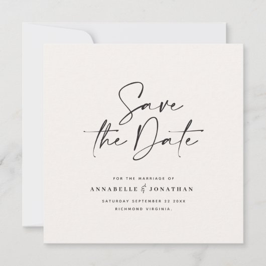 Moderne handgeschriebene Hochzeitsankündigung Save The Date (Vorderseite)