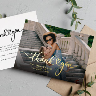 Moderne handgeschriebene Hochzeitsfoto Rose Gold Folieneinladung