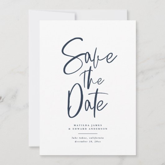 Moderne handgeschriebene Hochzeitstext Save The Date (Vorderseite)