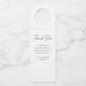 Moderne handgeschriebene Hochzeitswein Flaschenanhänger (Vorderseite)