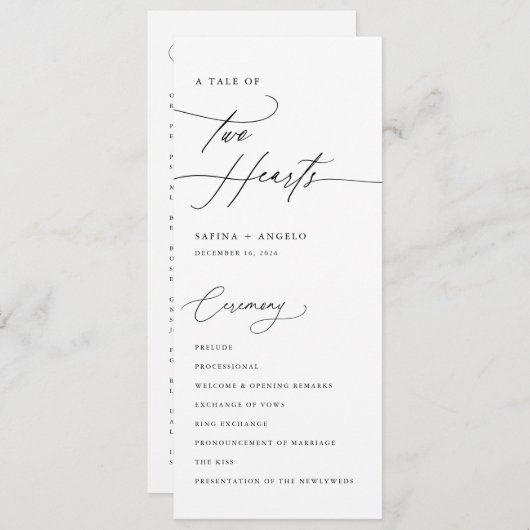 Moderne, handgeschriebene Kalligraphie-Hochzeit Programm (Vorne/Hinten)