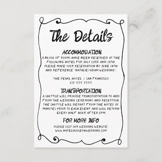 Moderne handgeschriebene Retro-Rahmen Hochzeitsdet Begleitkarte (Vorderseite)