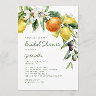 Moderne handgeschriebene Schrift Citrus-Brautdusch Einladung