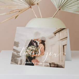 Moderne handgeschriebene Schriftart Foto Hochzeit  Dankeskarte