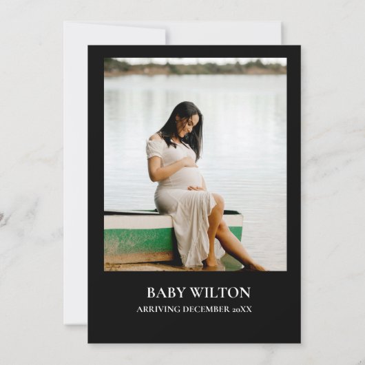 Moderne, handgeschriebene Schwarz-Weiß-Babydusche Einladung (Rückseite)