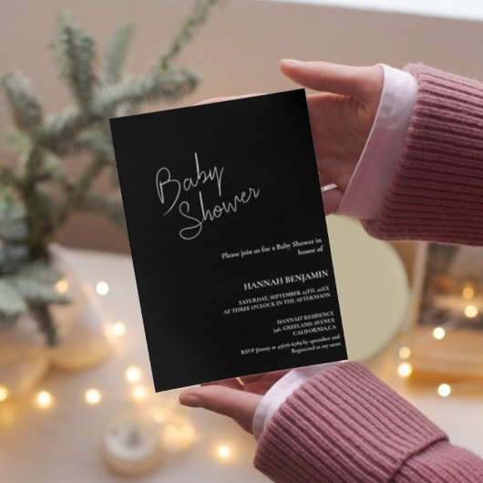 Moderne handgeschriebene schwarz-weiße Babydusche Einladung